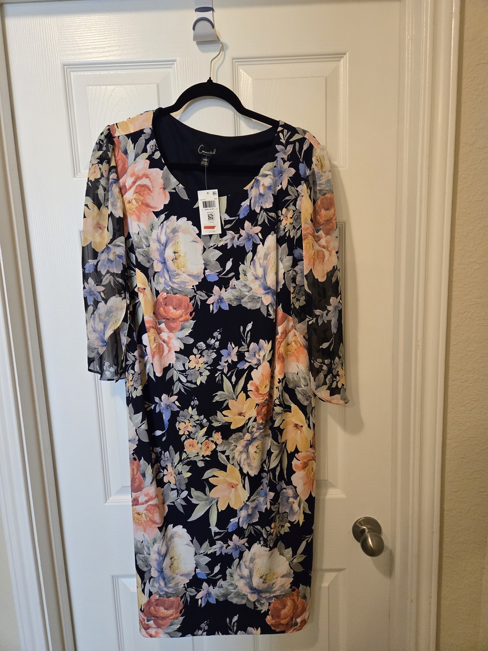connected apparel Navy Floral Midi Dress with Scoop Neck